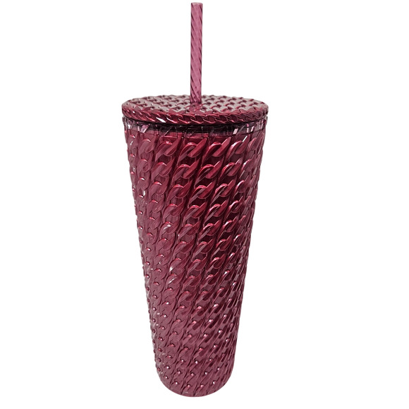 Starbucks 2024 Chained Link Raspberry Burgundy Red Venti 24 OZ Tumbler NEW - Picture 3 of 6